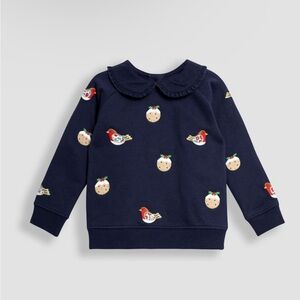 Jojo Maman Bebe Navy Christmas Pudding And Robin Applique Sweatshirt
